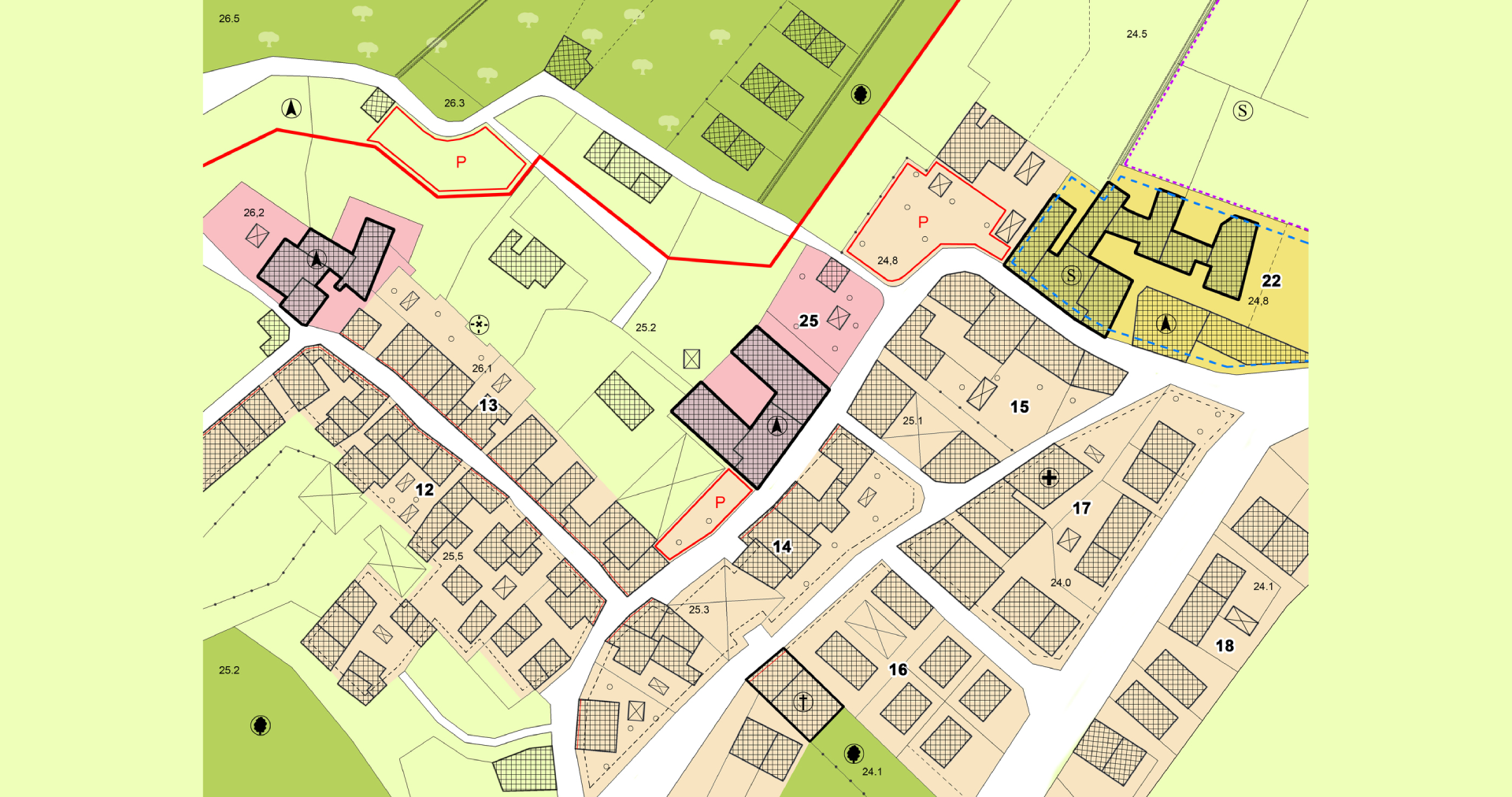 New Project (1) A detailed urban area map showing roads and building plots.