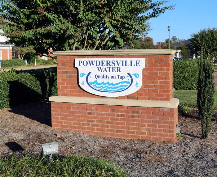 Brick sign for Powdersville Water facility.