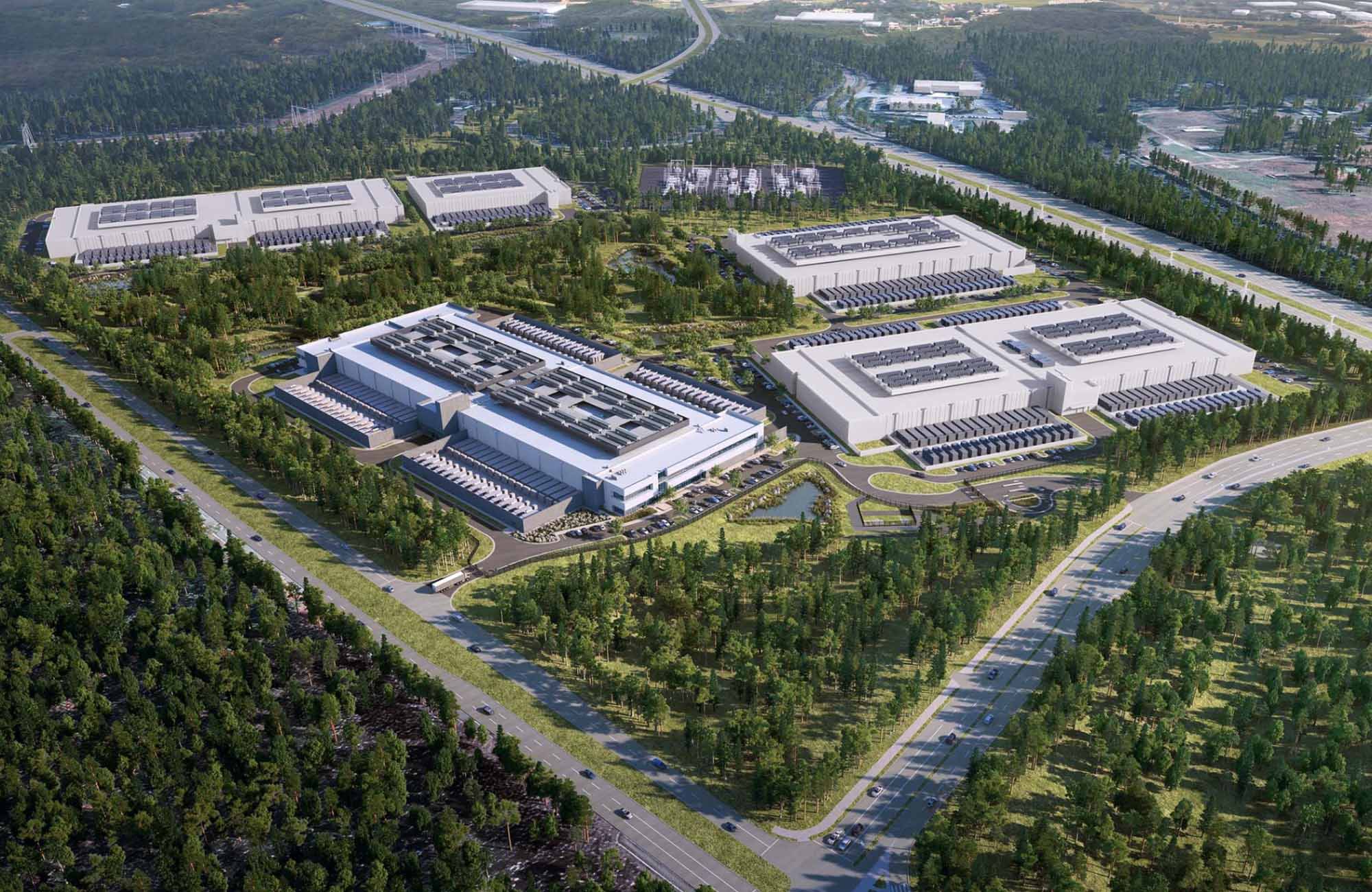 Aerial view of data center complex.